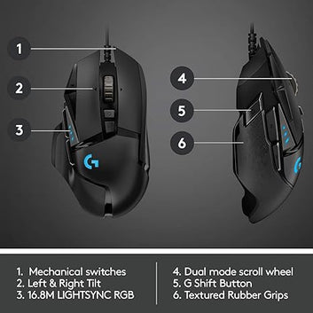Logitech G502 Hero High Performance Wired Gaming Mouse, Hero 25K Sensor, 25,600 DPI, RGB, Adjustable Weights, 11 Programmable Buttons, On-Board Memory, PC/Mac - Black